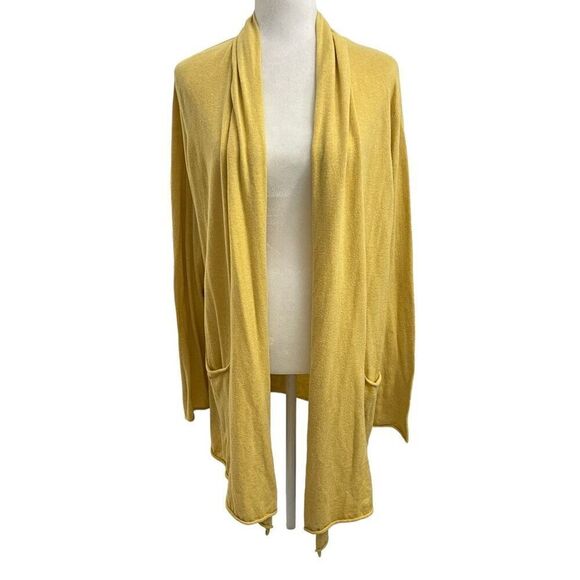 Margaret O’Leary Yellow Open Front Knit Cardigan Large Sweater Spring Summer - Picture 1 of 8